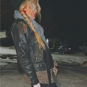 Wild Fable Black Leather Jacket with Gold Accents